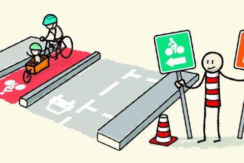 Illustration piste cyclable rue Antoine Parmentier et rue de Pornichet. crédit : Jérôme Laigneau