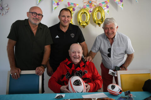 Roger Jourliac avec Dominique Godin, Mathieu Lecadre et Joël Moulère du Saint-Nazaire Ovalie.